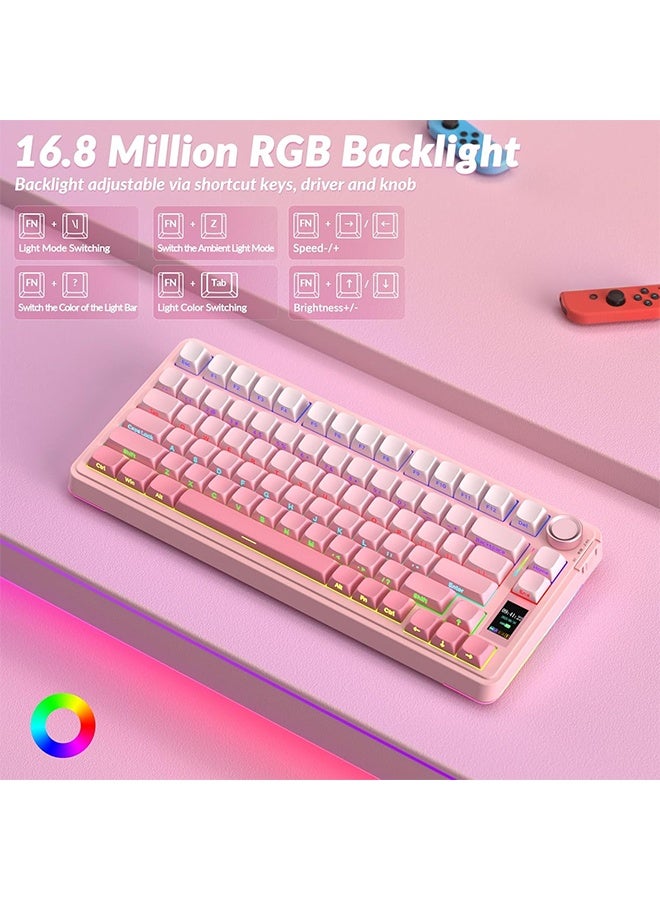 AULA S75 PRO Wireless Mechanical Keyboard with Screen&Knob, Tri-Mode Hot Swappable Gaming Keyboard 75%, Pre-lubed Switches, RGB Backlit, Side Printed PBT Keycaps, Creamy Sounding Pink Keyboards - Image 2