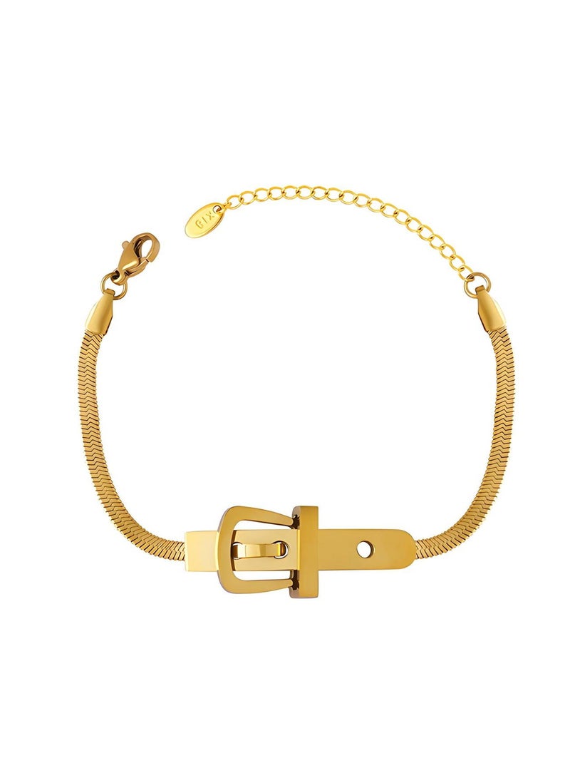 كاف كريشنس سوار "حزام" من الفولاذ المقاوم للصدأ مطلي بالذهب عيار 18 قيراط للفتيات والنساء، كثافة، - Image 1