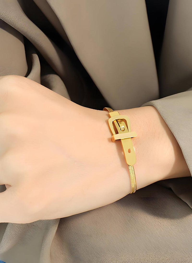 كاف كريشنس سوار "حزام" من الفولاذ المقاوم للصدأ مطلي بالذهب عيار 18 قيراط للفتيات والنساء، كثافة، - Image 2