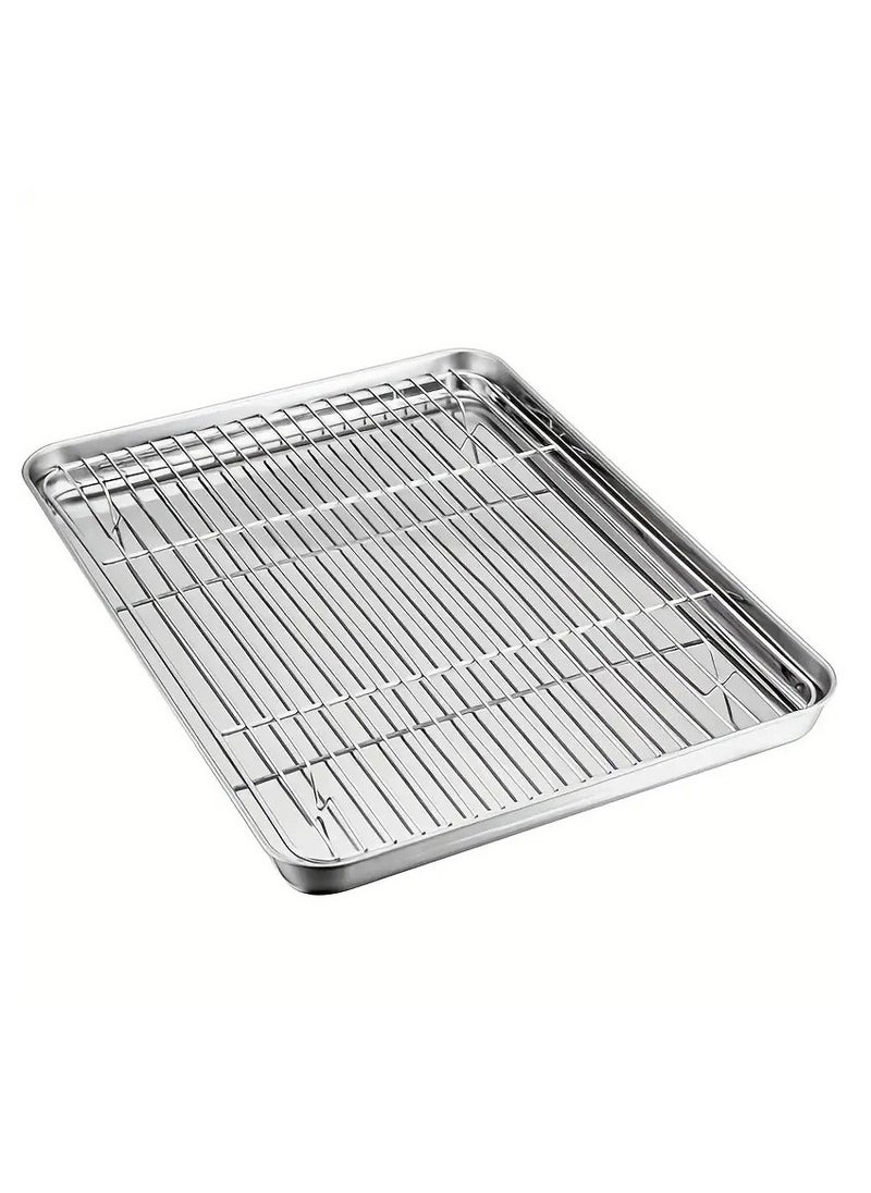 Arabest Baking Sheet And Rack Set, Stainless Steel Cookie sheetBaking Pan Tray With Cooling Rack, Non Toxic & Healthy, RustFree & Dishwasher Safe, For Outdoor Picnic Party  - Image 1