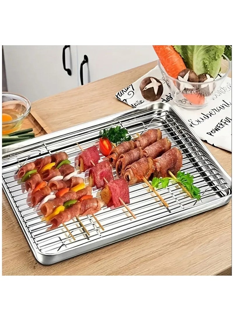 Arabest Baking Sheet And Rack Set, Stainless Steel Cookie sheetBaking Pan Tray With Cooling Rack, Non Toxic & Healthy, RustFree & Dishwasher Safe, For Outdoor Picnic Party  - Image 4