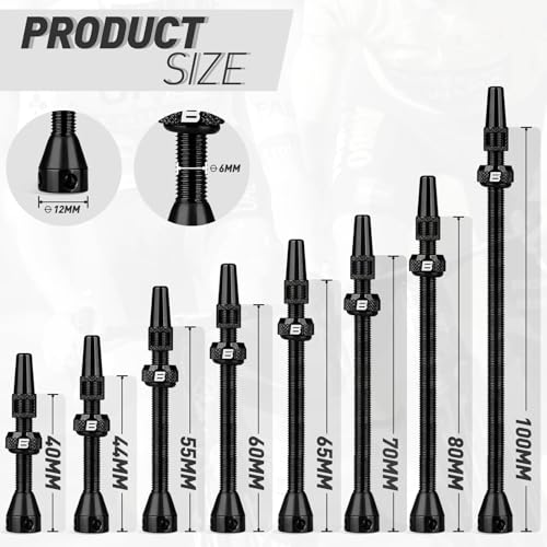 BWSHLF Tubeless Presta Valve Stem 40/44/55/60/65/80/100 mm, Super Light Alloy Presta Valve Stem Kit with Valve Core Remover Tool and Valve Stem Caps - Multiple Color and Size Options(Pair) - Image 5