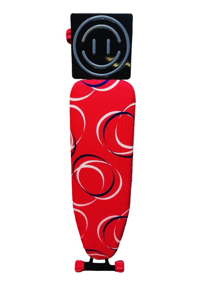 Generic - Heat-Resistant Ironing Board with Steam Iron Rest, Non-Slip Foldable Stand, Adjustable Height, Sturdy Black Metal Frame, Vibrant Red Cover with Dynamic White and Blue Circular Patterns, Space-Saving Design,153x90x39cm - Image 1
