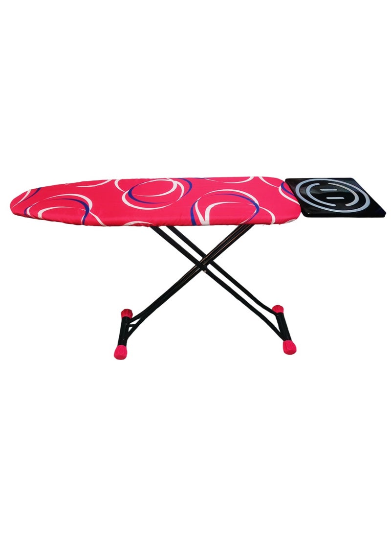 Generic - Heat-Resistant Ironing Board with Steam Iron Rest, Non-Slip Foldable Stand, Adjustable Height, Sturdy Black Metal Frame, Vibrant Red Cover with Dynamic White and Blue Circular Patterns, Space-Saving Design,153x90x39cm - Image 1