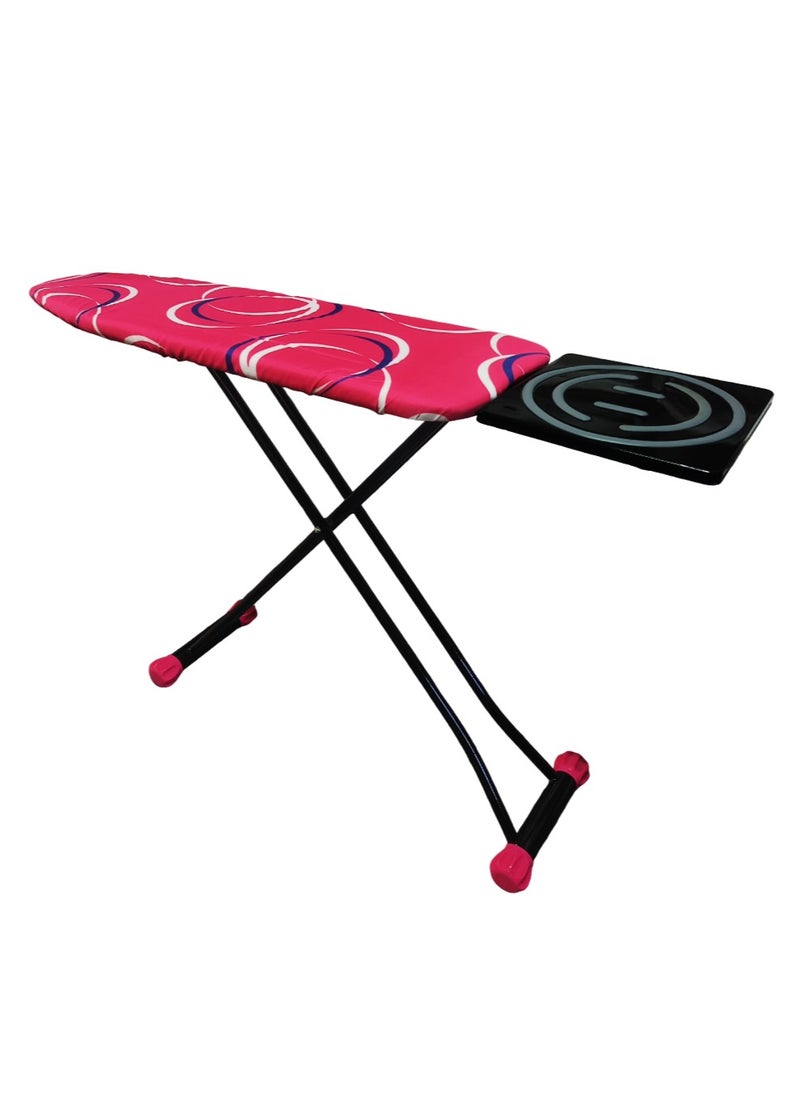 Generic - Heat-Resistant Ironing Board with Steam Iron Rest, Non-Slip Foldable Stand, Adjustable Height, Sturdy Black Metal Frame, Vibrant Red Cover with Dynamic White and Blue Circular Patterns, Space-Saving Design,153x90x39cm - Image 1