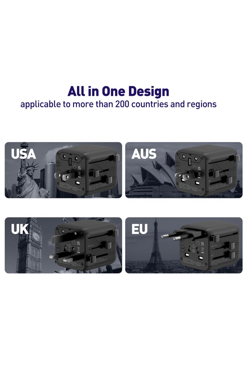 JODA TOUR X GaN All-in-One Travel Wall Charger - Universal Power Adapter with Dual AC Outlets, Fast Charging, and Multi-Plug Compatibility for over 200 Countries (USA, UK, EU, AUS) - Black - Image 2