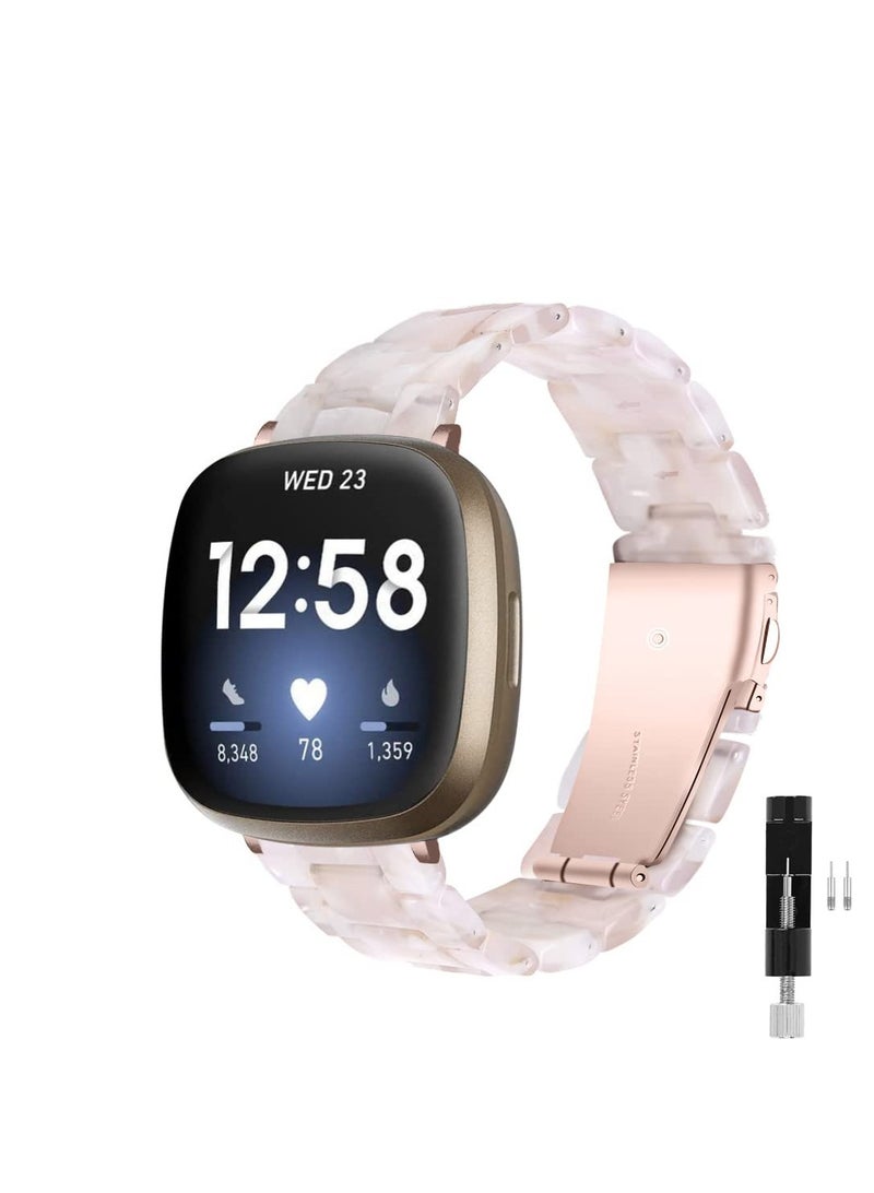 Resin Watch Band, Compatible Band for Fitbit Versa 4/Sense 2/Versa 3/Sense 1, Lightweight Adjustable, Fashion Bracelet Wristband Replacement for Women Men with Stainless Metal Buckle - Image 1
