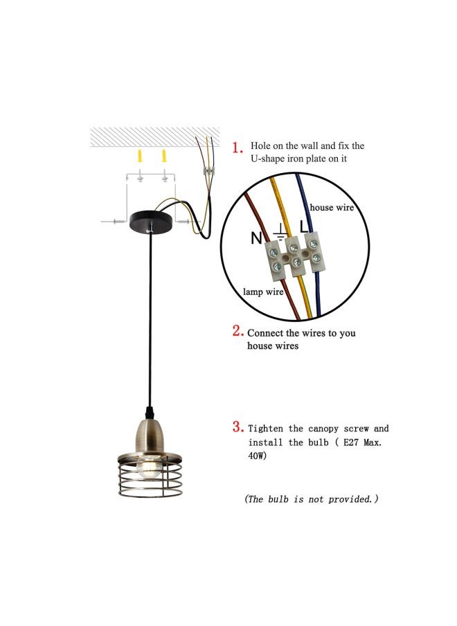 Generic Retro Style Pendant Light Black/Grey/Silver 20x17x17cm  - Image 3