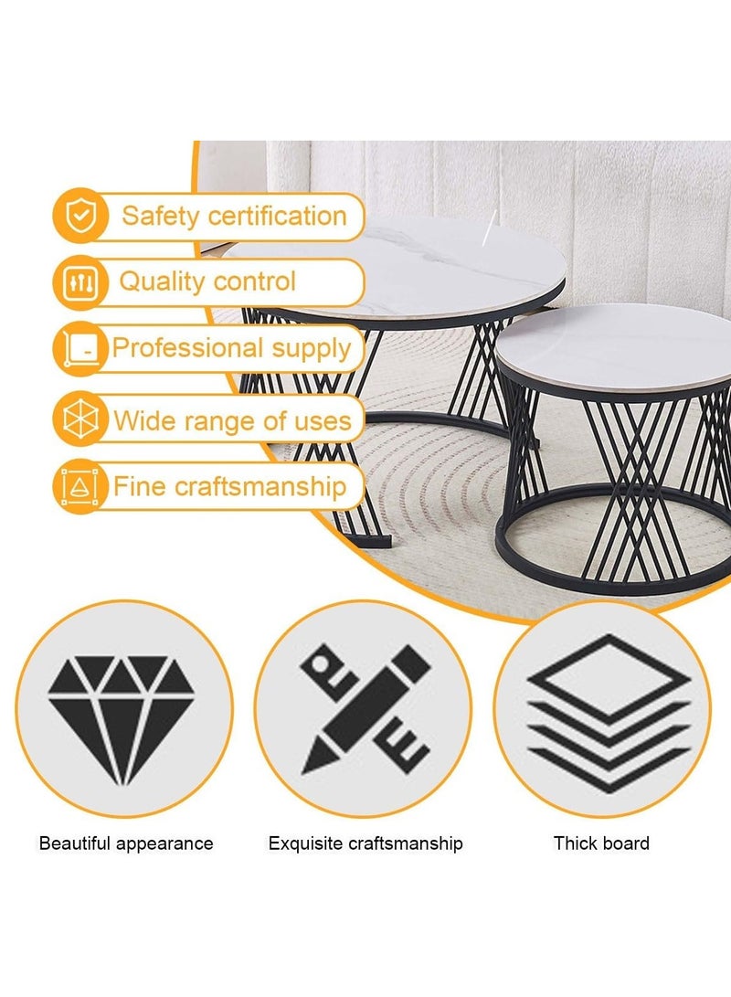 DubaiGallery Coffee Table Set of 2, Wood Metal Side Table Round Set, Table Combination for Living Room, Balcony, Small Set of Table Set, Living Room Table Modern Industrial Style Side Table Round - Image 2