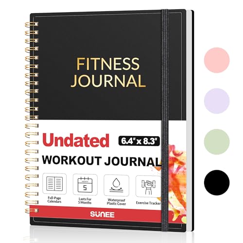 SUNEE Fitness Journal Workout Planner for Women & Men, A5 (6.4" x 8.3") Workout Journal Log Book Planner Gift for Track Gym Essentials, Home Workouts, Track Progress, Achieve Wellness Goals, Black - Image 1