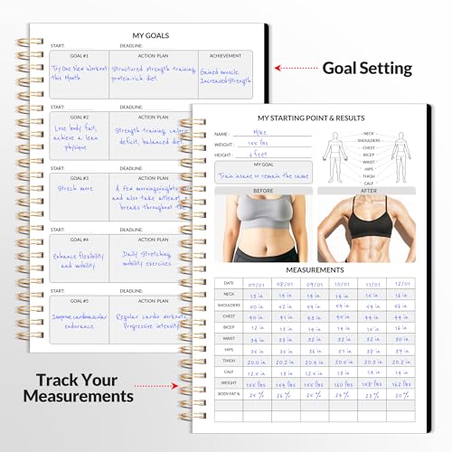 SUNEE Fitness Journal Workout Planner for Women & Men, A5 (6.4" x 8.3") Workout Journal Log Book Planner Gift for Track Gym Essentials, Home Workouts, Track Progress, Achieve Wellness Goals, Black - Image 3