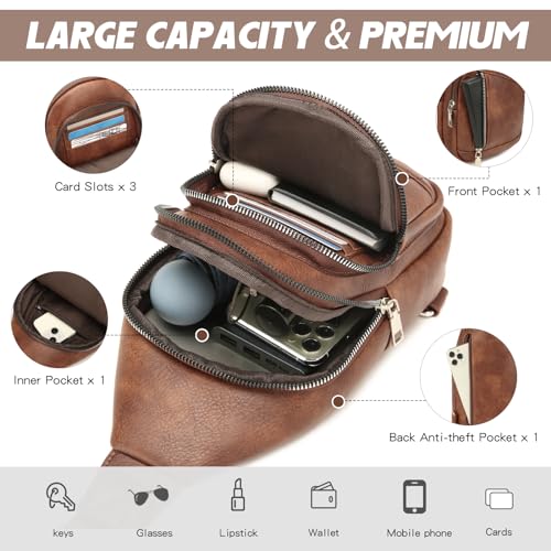 MYHOZEE Sling Bag for Women Men Removable Strap Crossbody Bags for Women Cross Body Purse Small Backpack Purse Leather Casual Daypack Chest Bag Large Anti Theft Sash Bag for Travel Hiking Cycling - Image 5