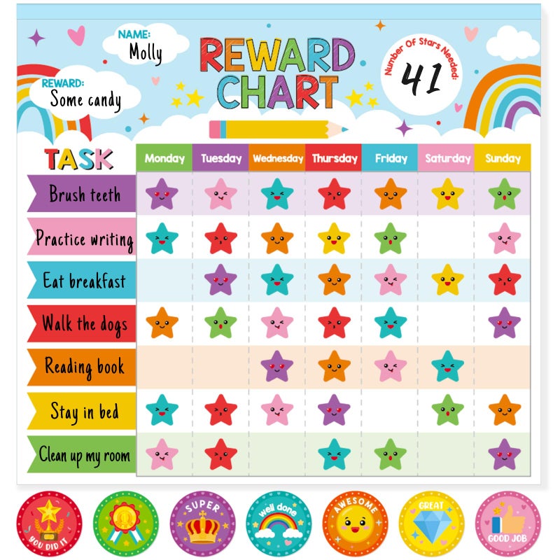 KEASKELL Reward Chart for Kids,Magnetic Behavior Chore Chart for Kids at Home,26 Rainbow Blue Chore Charts,1960 Star Stickers,56 Reward Stickers,Incentive Chore Chart to Develop Responsibility and Good Habits - Image 1