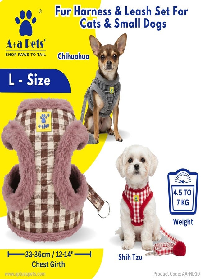 A+a Pets' Luxury Fur Harness & Leash Set for Cat & Small Dog | Lightweight, Escape Proof, Vest Combo (Brown, L) - Image 4