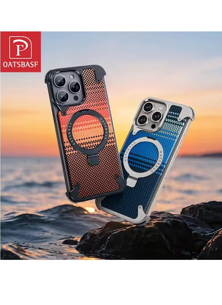 BlueFire iPhone 16 Pro Max Phone Case with Stand – Magnetic Carbon Fiber Textured Cover, Metal Frame, Shockproof & Heat Dissipation – Luxury Stylish Protective Case for Men & Women  - Image 3