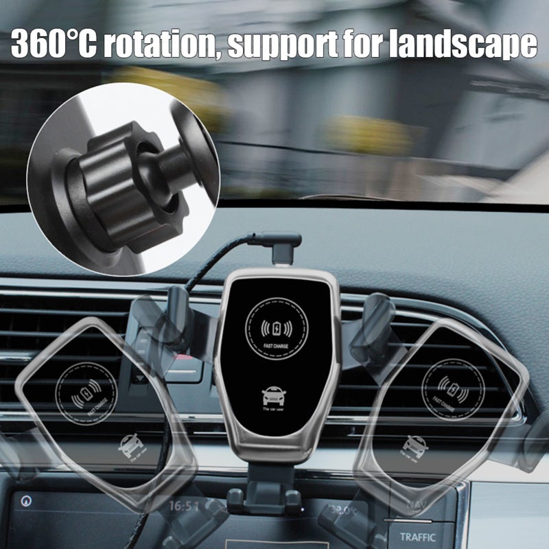Car Wireless Charger: Black Fine Quality Dirt & Abrasion-Resistant Material, 8mm Sensing Distance - Auto-Clamp Sensitive Switch, Car Phone Holder for Wireless Charging Enabled Phones - Image 3