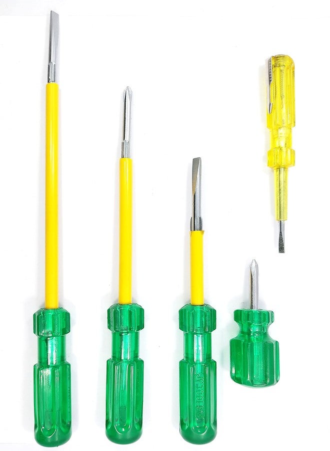 PERFECT TECH Screw Driver Set of 5 Pcs | 2 in 1 Screw Driver | (2, 4, 6, 8 Green and Silver) | Tool Steel Tester | Long handle Strong Grip Carbon Steel Combination | Multipurpose use | Magnetic Tip - Image 1