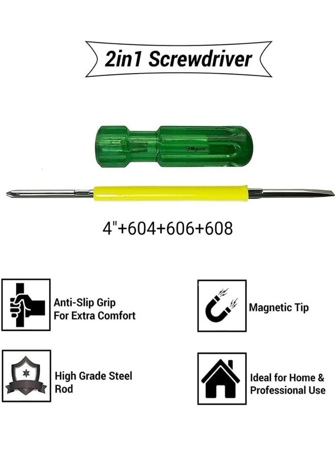 PERFECT TECH Screw Driver Set of 5 Pcs | 2 in 1 Screw Driver | (2, 4, 6, 8 Green and Silver) | Tool Steel Tester | Long handle Strong Grip Carbon Steel Combination | Multipurpose use | Magnetic Tip - Image 4
