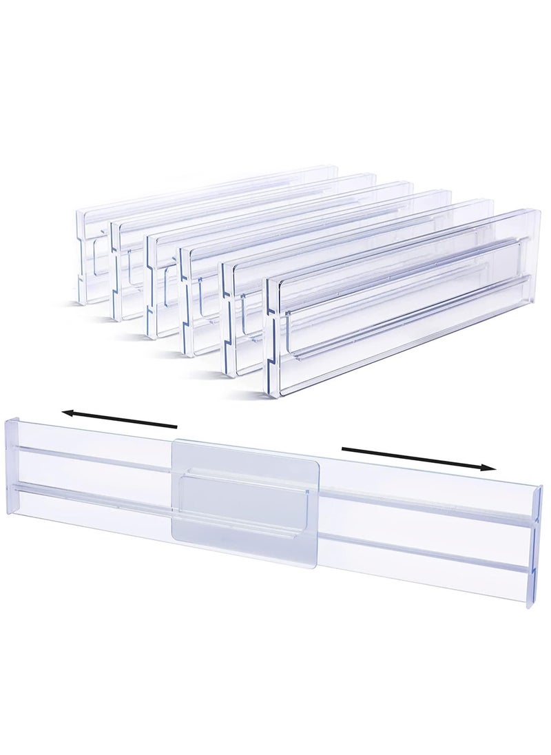 XiuWoo 6 Pack Adjustable Clear Drawer Dividers Organizers, High Expandable Kitchen Drawer Organizer, Drawers Separators for Kitchen Utensils and Office Storage Adjustable from 27.5-52 CM  - Image 1