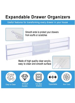 XiuWoo 6 Pack Adjustable Clear Drawer Dividers Organizers, High Expandable Kitchen Drawer Organizer, Drawers Separators for Kitchen Utensils and Office Storage Adjustable from 27.5-52 CM  - Image 4