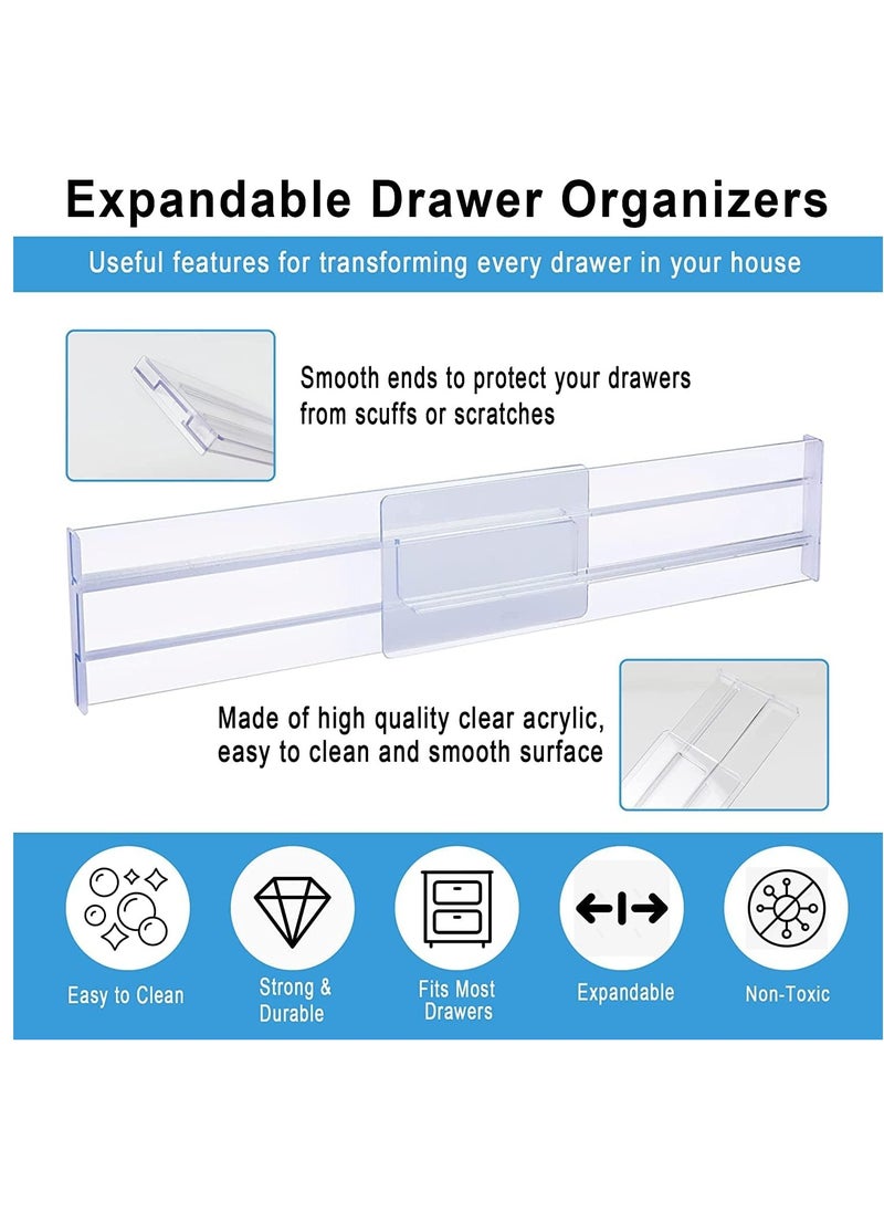 XiuWoo 6 Pack Adjustable Clear Drawer Dividers Organizers, High Expandable Kitchen Drawer Organizer, Drawers Separators for Kitchen Utensils and Office Storage Adjustable from 27.5-52 CM  - Image 4