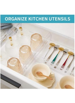 XiuWoo 6 Pack Adjustable Clear Drawer Dividers Organizers, High Expandable Kitchen Drawer Organizer, Drawers Separators for Kitchen Utensils and Office Storage Adjustable from 27.5-52 CM  - Image 5