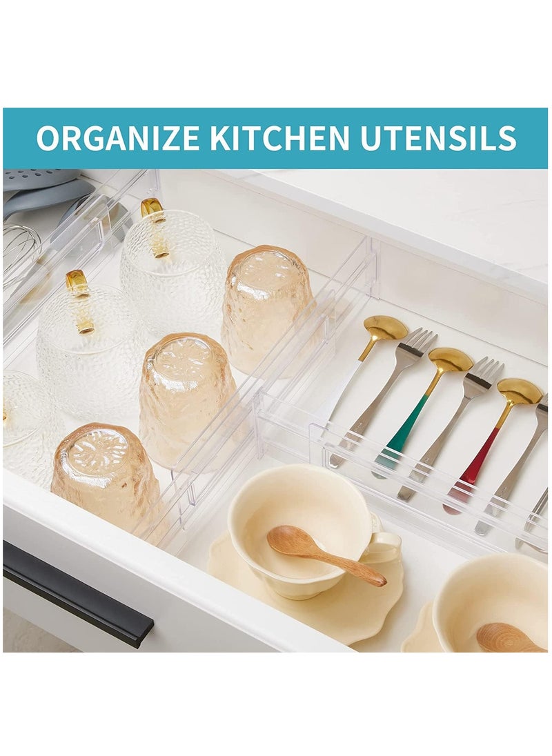 XiuWoo 6 Pack Adjustable Clear Drawer Dividers Organizers, High Expandable Kitchen Drawer Organizer, Drawers Separators for Kitchen Utensils and Office Storage Adjustable from 27.5-52 CM  - Image 5