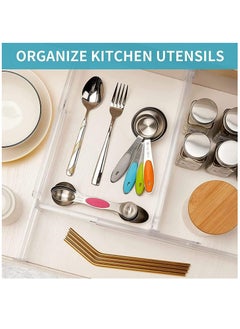 XiuWoo 6 Pack Adjustable Clear Drawer Dividers Organizers, High Expandable Kitchen Drawer Organizer, Drawers Separators for Kitchen Utensils and Office Storage Adjustable from 27.5-52 CM  - Image 2