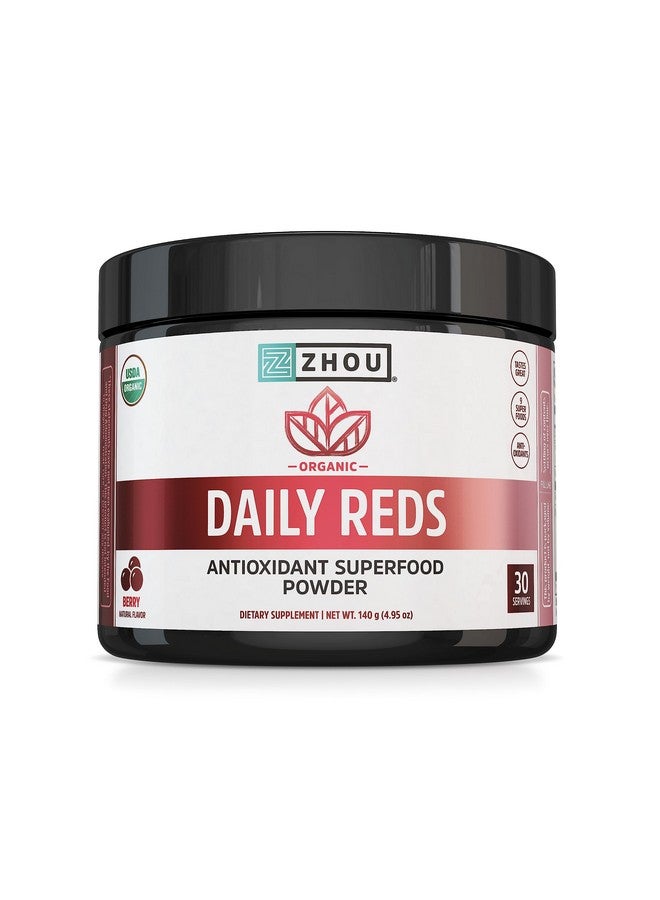 Zhou Nutrition USDA Organic Reds Antioxidant Superfood Powder, Vitamin C, Organic Tart Cherry, Beetroot, Cranberry, Goji Berry and More, Fiber, Immune Support, Non-GMO, Vegan, 30 Servings - Image 1