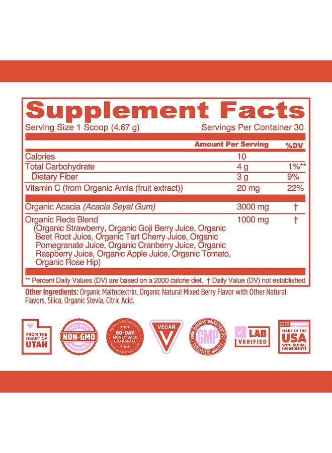 Zhou Nutrition USDA Organic Reds Antioxidant Superfood Powder, Vitamin C, Organic Tart Cherry, Beetroot, Cranberry, Goji Berry and More, Fiber, Immune Support, Non-GMO, Vegan, 30 Servings - Image 2