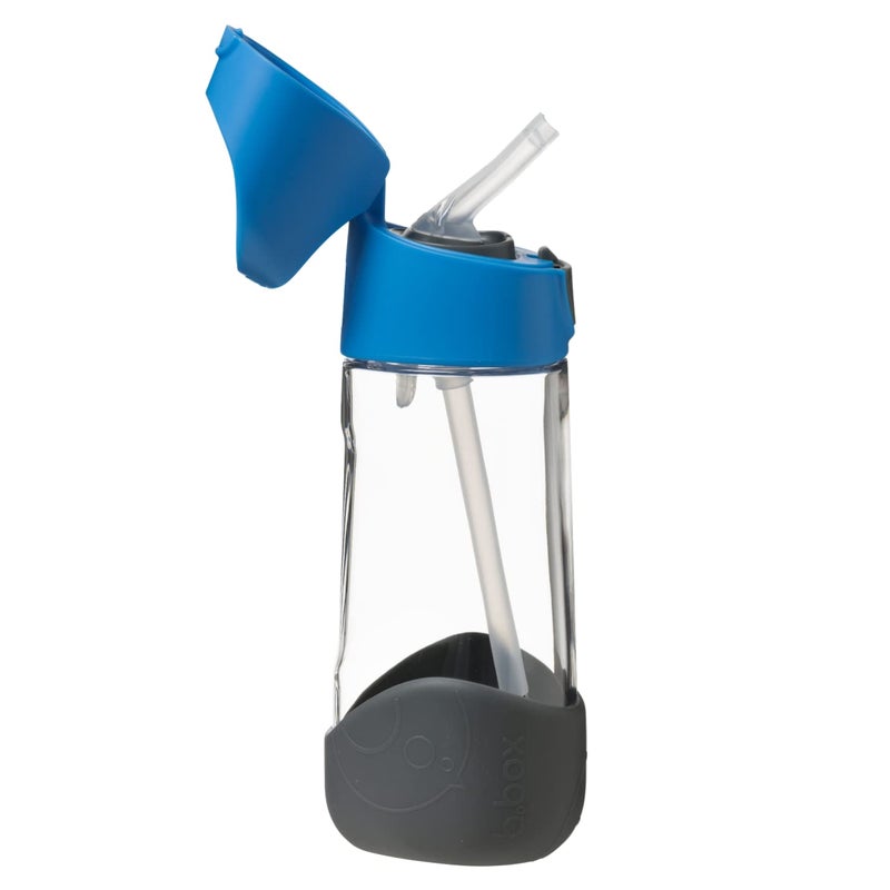 b.box Kids Water Bottle - Tritan Toddler Drink Bottle with Straw for School, Daycare, Travel w/Easy-Grip Triangular Design, Leak Proof Lid & Handle, BPA Free, Dishwasher Safe (Blue Slate) - Image 1