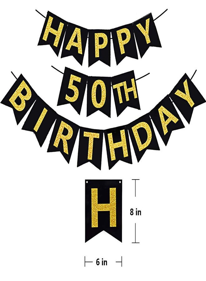 Famoby Black & Gold Glittery Happy 50th Birthday Banner,Poms,Sparkling 50 Hanging Swirls Kit for 50th Birthday Party 50th Anniversary Decorations Supplies - Image 5