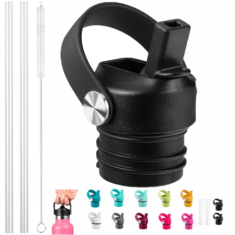 VGHNQ Straw Lid for Hydroflask, Lids with Straw for Hydro Flask 18 21 24 oz Standard Mouth, Replacement Sport Cap for HydroFlask Top Lid with Flexible Handle, Sport Water Bottle Cap Accessories, Black - Image 1