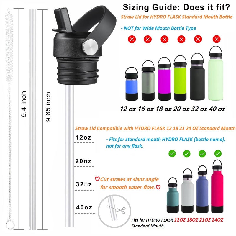 VGHNQ Straw Lid for Hydroflask, Lids with Straw for Hydro Flask 18 21 24 oz Standard Mouth, Replacement Sport Cap for HydroFlask Top Lid with Flexible Handle, Sport Water Bottle Cap Accessories, Black - Image 4