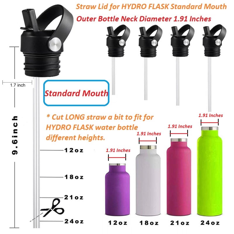 VGHNQ Straw Lid for Hydroflask, Lids with Straw for Hydro Flask 18 21 24 oz Standard Mouth, Replacement Sport Cap for HydroFlask Top Lid with Flexible Handle, Sport Water Bottle Cap Accessories, Black - Image 5