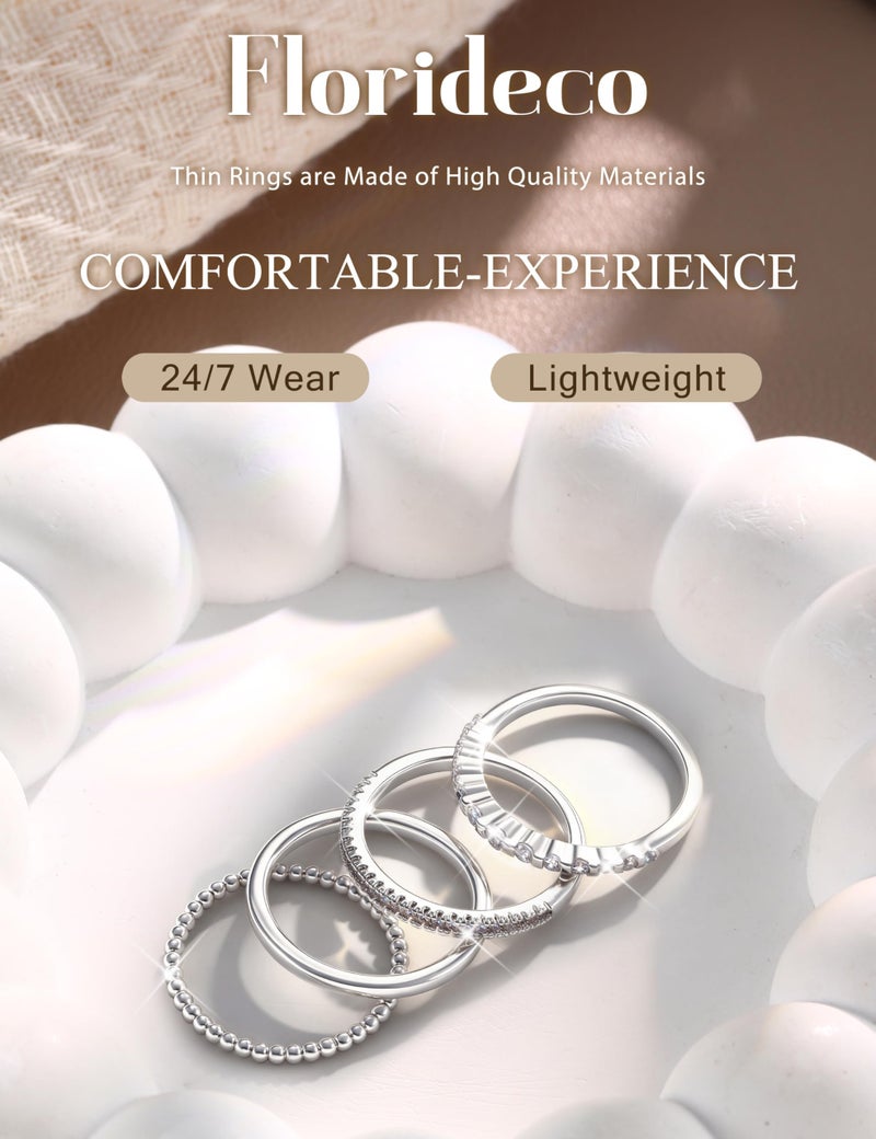 Florideco Silver Plated Stackable Rings for Women Non Tarnish Dainty Cubic Zirconia Thumb Ring Set Stacking Set Statement Promise Band Ring Sets S7 - Image 2
