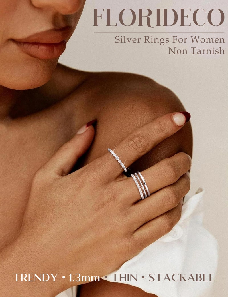 Florideco Silver Plated Stackable Rings for Women Non Tarnish Dainty Cubic Zirconia Thumb Ring Set Stacking Set Statement Promise Band Ring Sets S7 - Image 3