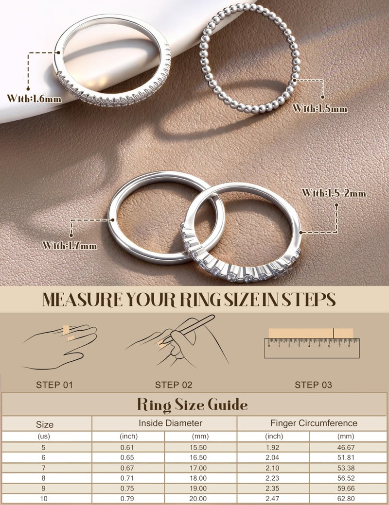 Florideco Silver Plated Stackable Rings for Women Non Tarnish Dainty Cubic Zirconia Thumb Ring Set Stacking Set Statement Promise Band Ring Sets S7 - Image 5