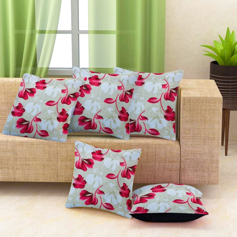 Exporthub Basic 5 Piece Polyester Pink Floral Cushion Covers - (16 X 16 INCHES) - Image 1