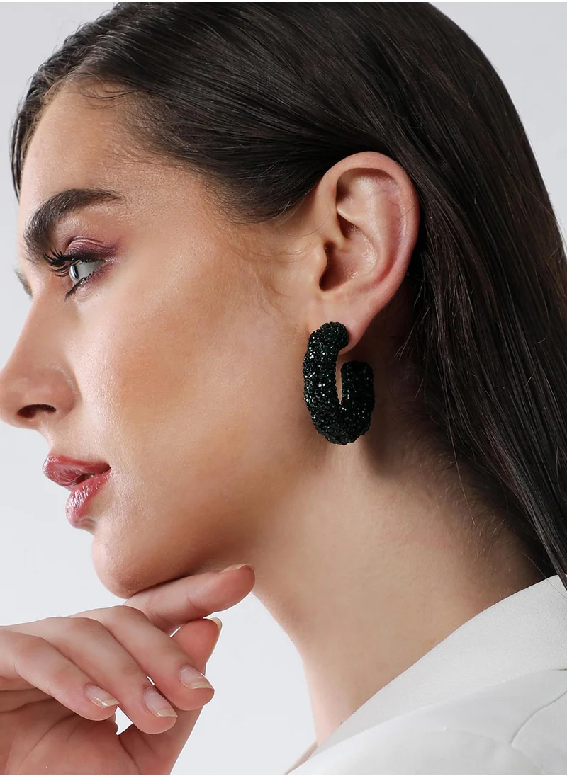 SOHI The Jingle Stones Studded Half Hoop Earrings