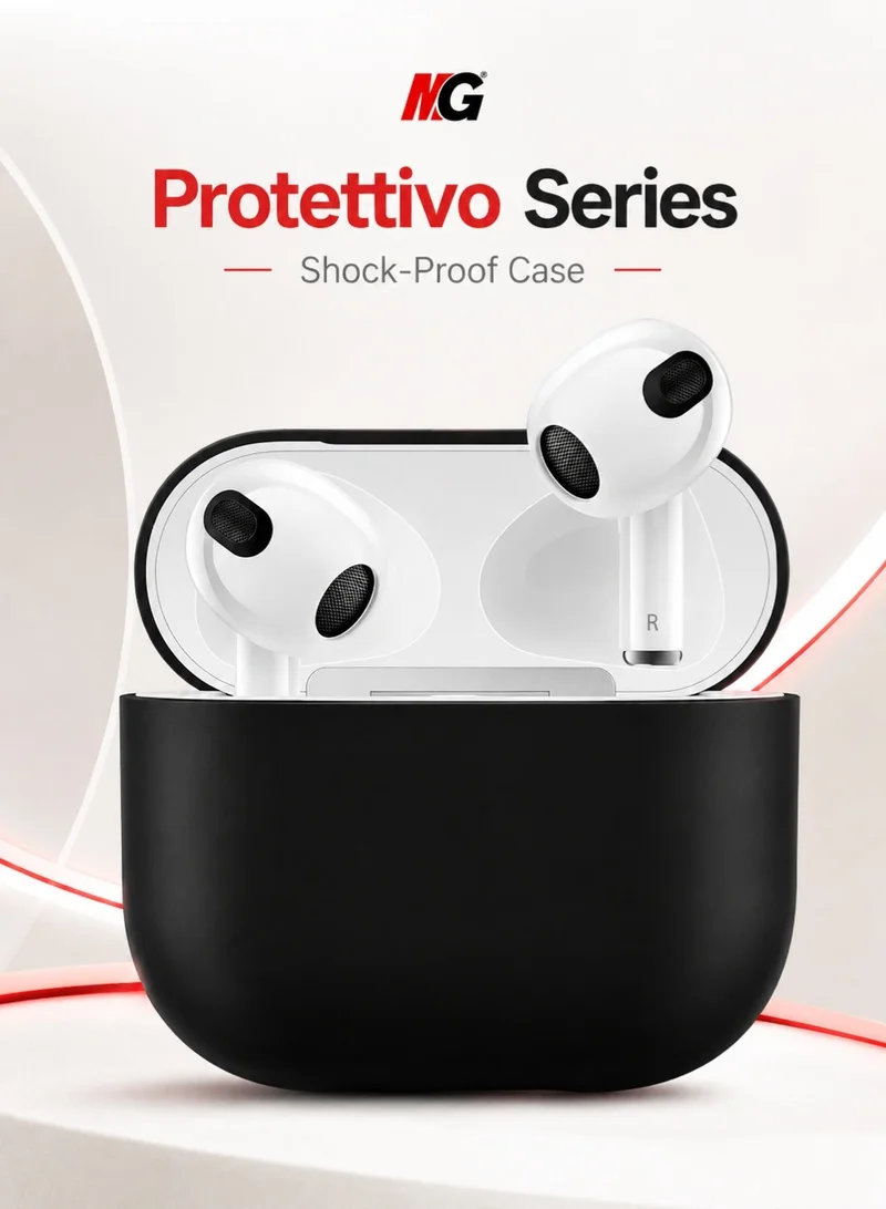 MG Maxguard Protettivo Series Case for AirPods 3 (3rd Gen), Shockproof Anti-Lost Protective Cover, Slim Secure Fit with Charging Port Access - Black