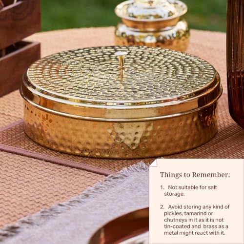 P-TAL Brass Masala Box for Kitchen with Spoon Masala Dani Spice Box Set Anjarai Petti Masala Dabba Ptal Brass Utensils for Kitchen (7 Containers 50 gm each) - Image 5