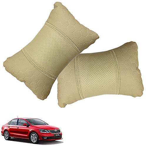 PulGos Beige Car Seat Neck Rest Cushion Pillow in Football Print(Set of 2) for Rapid_PR1122 - Image 1