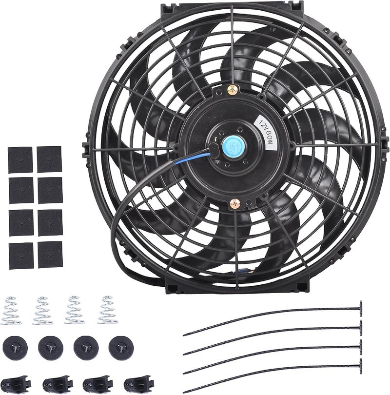 GESEXI 12 Inch Slim Fan Push Pull Electric Radiator Cooling Fan Universal High Performance 12V 80W Motor with Fan Mounting Kit (Black) - Image 1