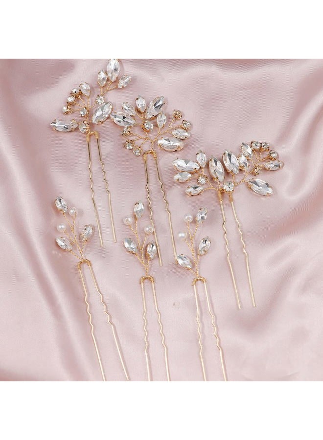 La Jolie Jasmin 6 Pieces Bride Hair Pins Rhinestones Gold Hair Accessories for Women Crystal Wedding Hair Piece for Bride Women Girls Bridesmaids (Gold) - Image 5