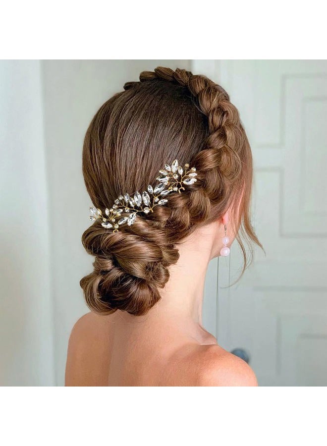 La Jolie Jasmin 6 Pieces Bride Hair Pins Rhinestones Gold Hair Accessories for Women Crystal Wedding Hair Piece for Bride Women Girls Bridesmaids (Gold) - Image 4