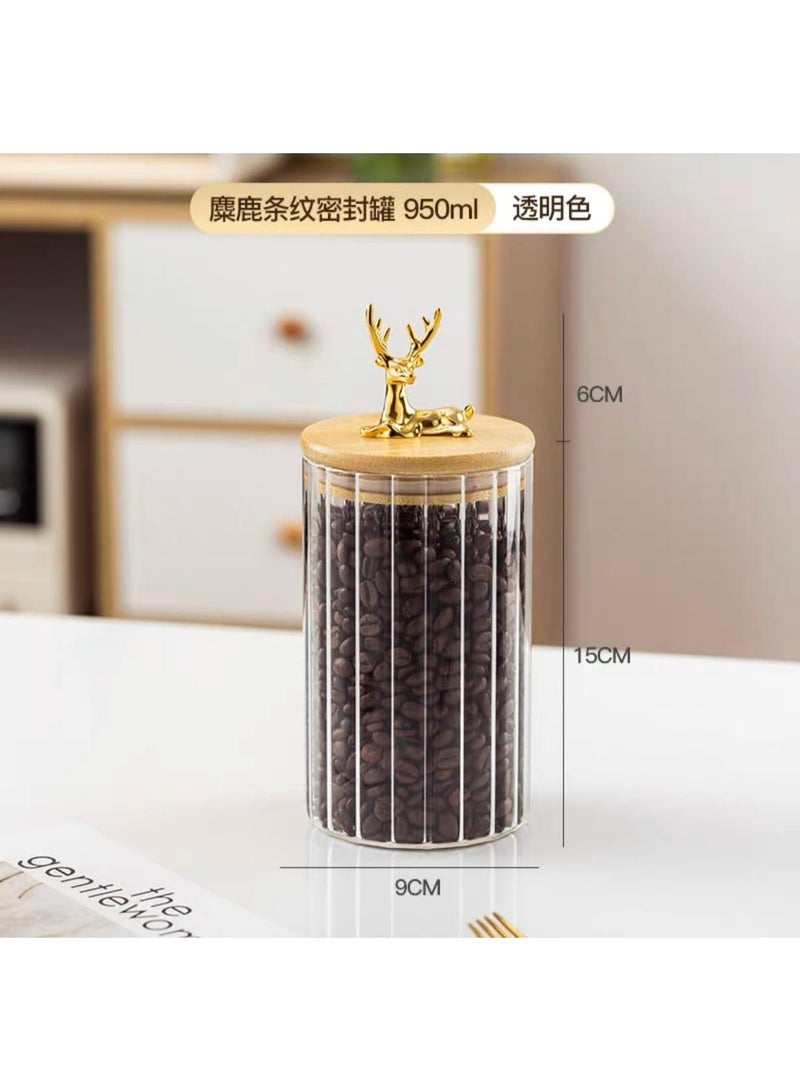 Airtight Glass Jar with Wooden Lid, 950ml Food Storage Container for Coffee Beans, Nuts, Cereal, Sugar, and Spices - Image 3
