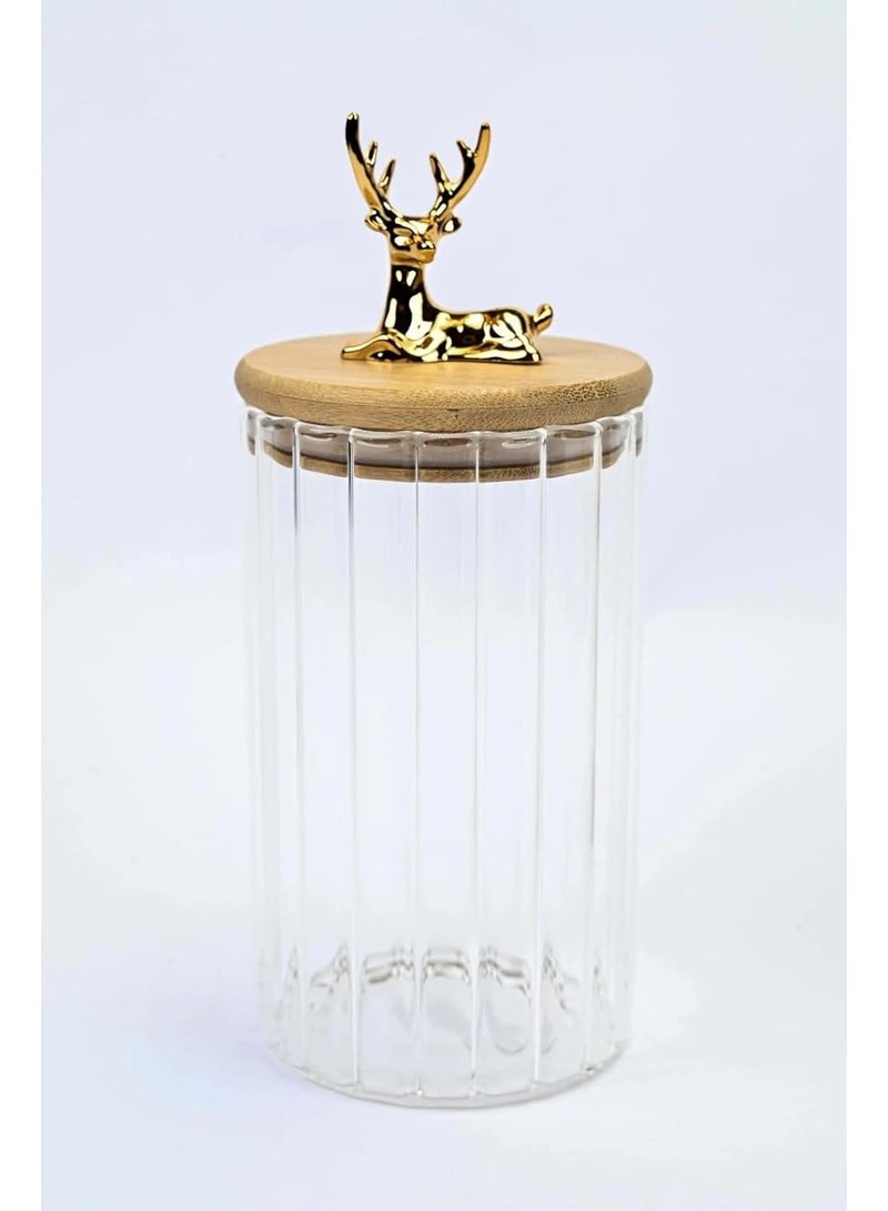 Airtight Glass Jar with Wooden Lid, 950ml Food Storage Container for Coffee Beans, Nuts, Cereal, Sugar, and Spices - Image 2