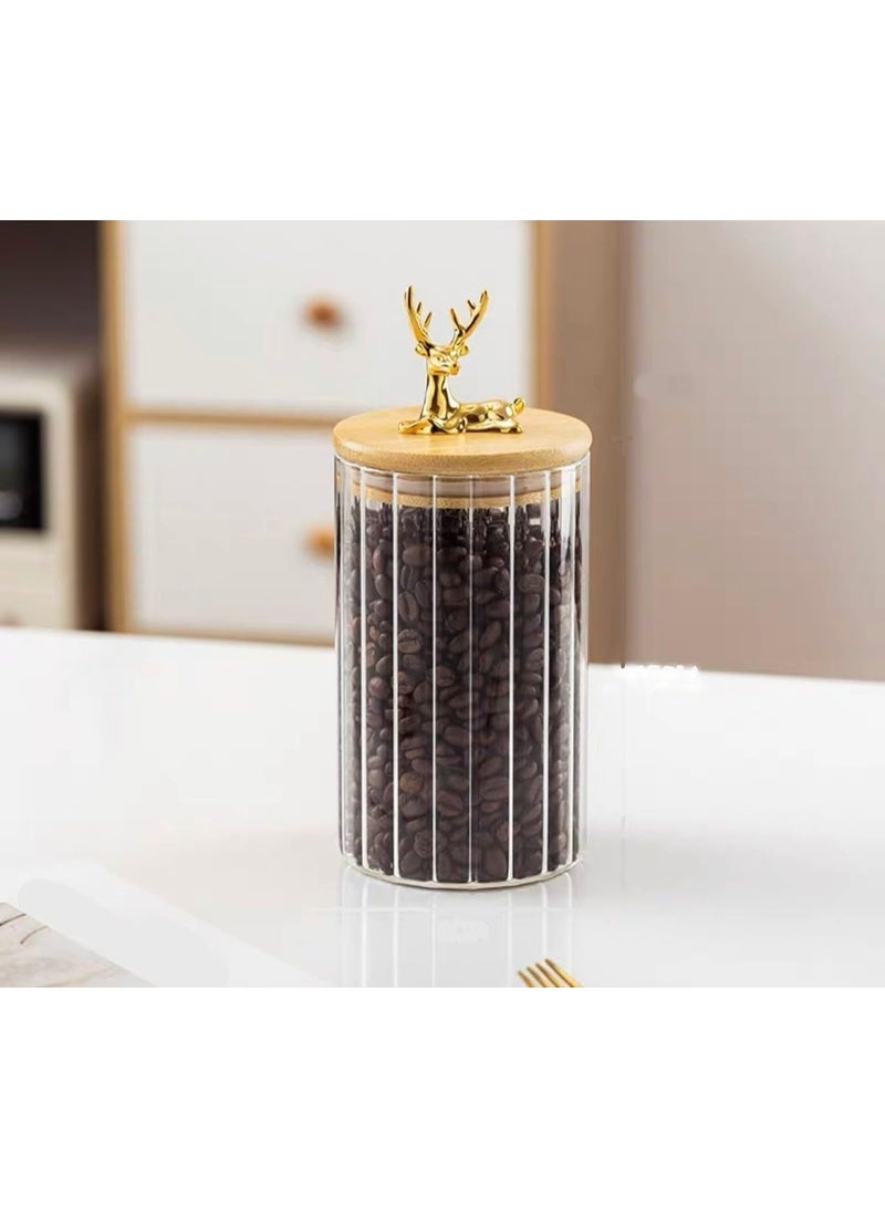 Airtight Glass Jar with Wooden Lid, 950ml Food Storage Container for Coffee Beans, Nuts, Cereal, Sugar, and Spices - Image 1