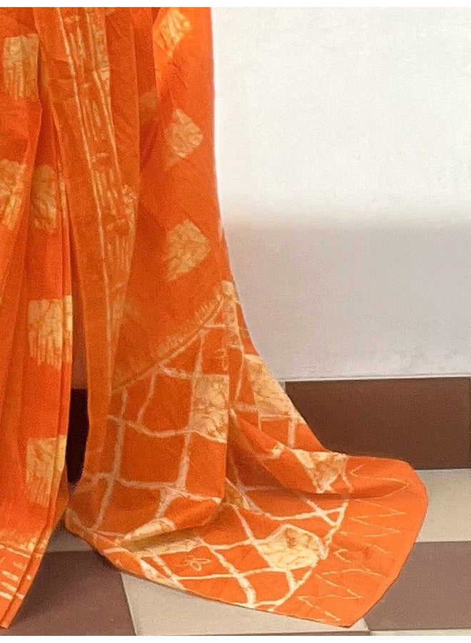 saree mall ساري مول ساري نسائي برتقالي من القطن بتصميم تجريدي جاهز للارتداء ساري دقيقة واحدة مع قطعة بلوزة غير مخيطة (RTWMINAXI5501_SMC) - Image 5